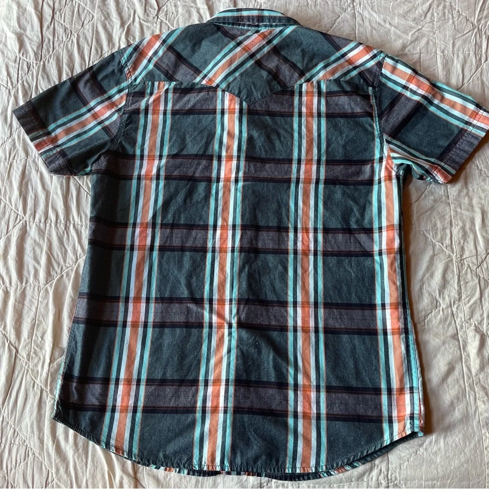 Levi's Teal and‎ Orange Plaid Button Down Shirt